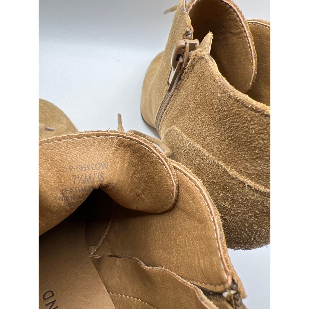 Lucky Brand Shylow Suede Wedge Booties Tan Lace Up Side Zip Boots Women 7.5 - Picture 6 of 7